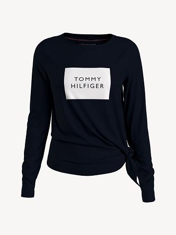 Női Tommy Hilfiger Essential Side-Tie Póló Fekete | HU 450TCE